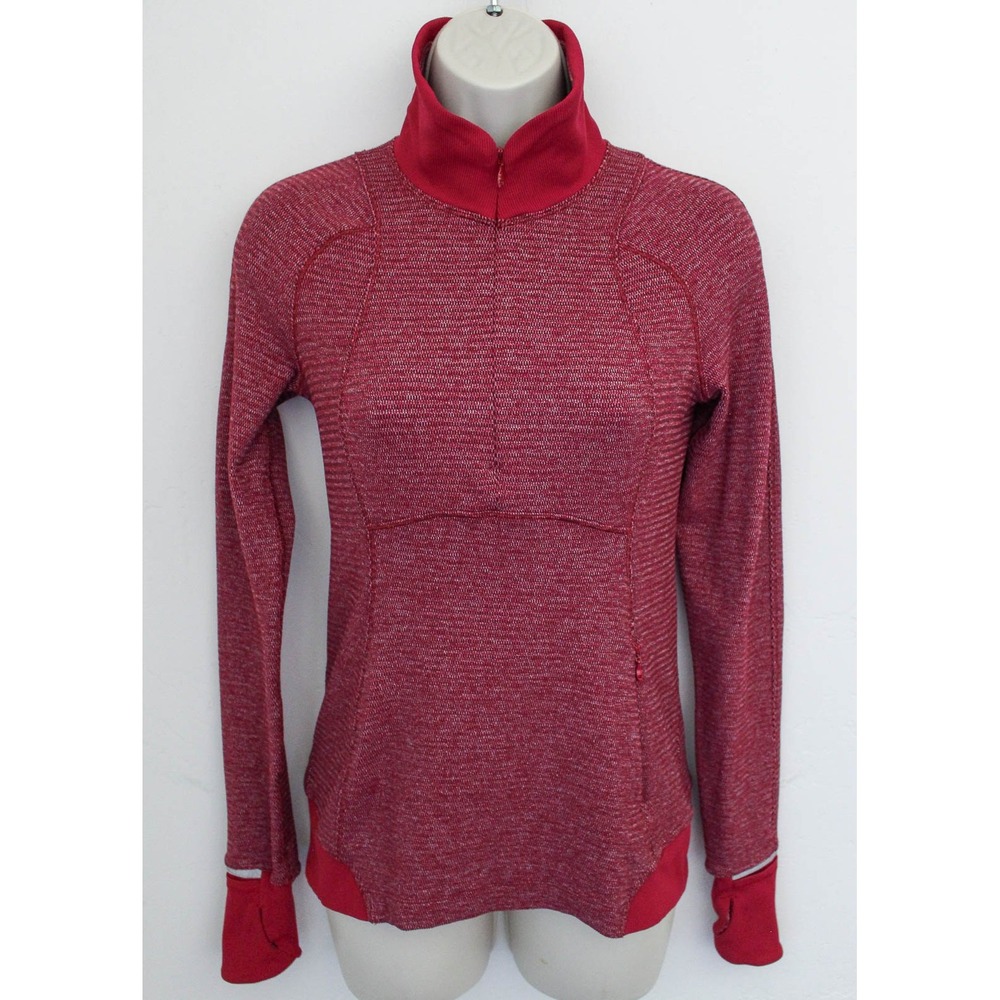 Lululemon Pullover Top Womens 4 Red Space Dye 1/2 Zip Pocket Long Sleeves